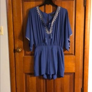 White House Black Market Blue Dress with Silver Accents